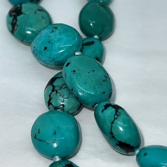 LUC Lucas Lameth 925 Turquoise Stone Knotted Single Strand Necklace 36" - Picture 3 of 5